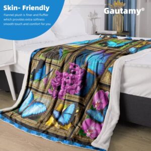 Butterfly Throw Blanket for Womens, Butterfly Gifts for Women, Soft Cozy Lightweight Butterfly Flannel Blankets and Throws for Couch Bed ( 60" x 80", Blue Butterfly )