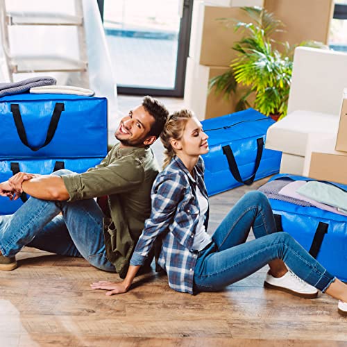 Moving Bags Extra Large Storage Bags for Moving Supplies, Heavy Duty Storage Totes With Strong Handles & Zippers, Best Moving Supplies for Packing Clothes(4Pack-Blue)