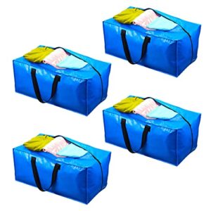 moving bags extra large storage bags for moving supplies, heavy duty storage totes with strong handles & zippers, best moving supplies for packing clothes(4pack-blue)