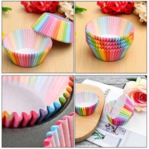 100 Pack Cupcake Baking Cups Rainbow Cupcake Liners Standard Size Rainbow Muffin Liners for Birthday Party Wedding Cake Paper Cup Colorful Cupcake Wrappers Food Grade Greaseproof Paper Muffin Liner