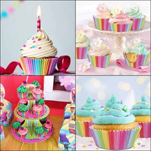 100 Pack Cupcake Baking Cups Rainbow Cupcake Liners Standard Size Rainbow Muffin Liners for Birthday Party Wedding Cake Paper Cup Colorful Cupcake Wrappers Food Grade Greaseproof Paper Muffin Liner