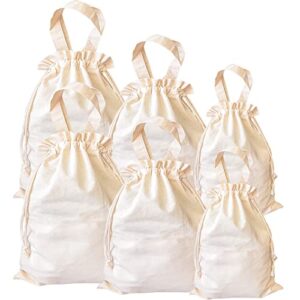 anmerl 6 pack cotton storage bag, drawstring bag with handle, breathable dust bag for handbag purse clothes shoes, beige, mixed size