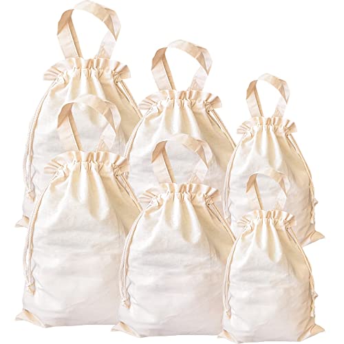 Anmerl 6 Pack Cotton Storage Bag, Drawstring Bag with Handle, Breathable Dust Bag for Handbag Purse Clothes Shoes, Beige, Mixed Size