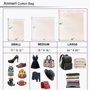 Anmerl 6 Pack Cotton Storage Bag, Drawstring Bag with Handle, Breathable Dust Bag for Handbag Purse Clothes Shoes, Beige, Mixed Size