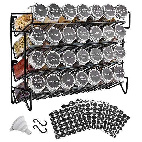 Vtopmart Spice Rack Organizer for Cabinet, 4-Tier Spice Organizer with 28 Empty Spice Jars and 432 Spice Labels, Seasoning Organizer for Countertop, Cabinet, Kitchen, Pantry, Cupboard