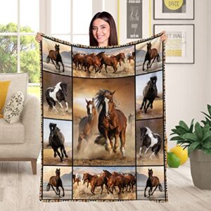 horse blanket for kids and adults cool running horses on the desert throw blanket for horse lover,ultra soft fleece decor couch flannel quilt for bed sofa office,60"x50"