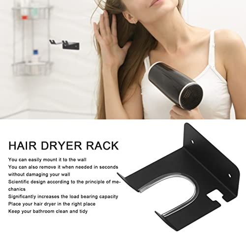 Hidyliu Hair Dryer Holder Adhesive Wall Mounted Hair Dryer Holder Wall Mount Compatible with All Hair Dryers, Stainless Steel Hair Dryer for Home Toilet(Black)