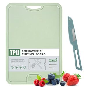 gintan tpu cutting board, bpa-free, with knife and juicegroove,scratch resistant flexible cutting boards for kitchen, dishwasher safe, easy-grip handle, non-slip