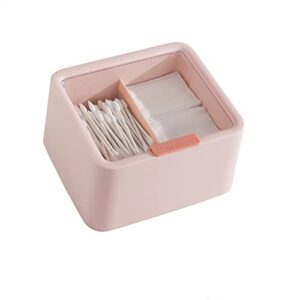 storage organizer, bathroom organizer cotton pad, 2 grids separate cotton swabs dispenser, plastic storage box  for bathroom home office storage (pink)
