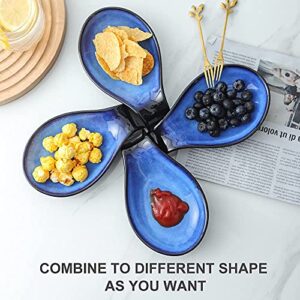 Nihow Ceramic Spoon Rest: 4 Inch Stable Utensil Rest - Heat Resistant Spoon Holder for Kitchen counter/Countertop/Stove Top - Dishwasher Safe - Elegant Blue (1 PC)