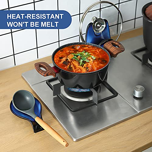 Nihow Ceramic Spoon Rest: 4 Inch Stable Utensil Rest - Heat Resistant Spoon Holder for Kitchen counter/Countertop/Stove Top - Dishwasher Safe - Elegant Blue (1 PC)