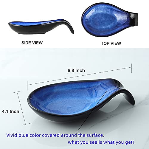 Nihow Ceramic Spoon Rest: 4 Inch Stable Utensil Rest - Heat Resistant Spoon Holder for Kitchen counter/Countertop/Stove Top - Dishwasher Safe - Elegant Blue (1 PC)