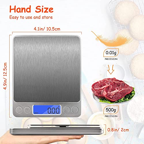 Kitchen Scale, 500g by 0.01Gram/0.001Ounce Small Digital Food Scale, High Precise Measuring Scale for Food Ounces and Grams, LCD Display (02)