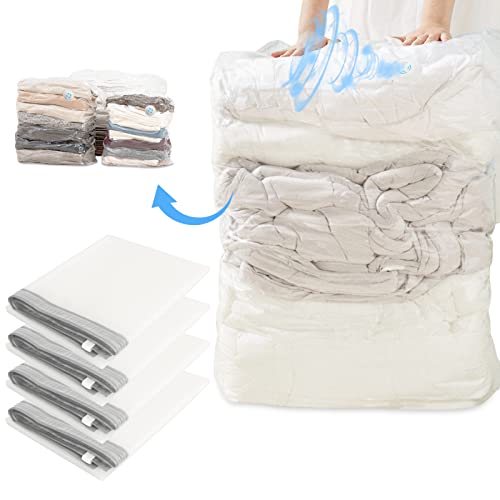 FYY Vacuum Storage Bags, 4 Pack Jumbo Space Saver Bags Double-Zip Vacuum Sealer Bags Compression Bags for Clothes, Comforters, Pillows, Blankets, 80% Space, No Pumps Needed