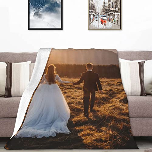 SSKBJTBDW Custom Blanket Personalized Blanket with Photos Text Customized Picture Throw Blanket for Adult Kid Birthday Christmas Halloween New Year Mothers Fathers Valentines Day Gift (40x50)