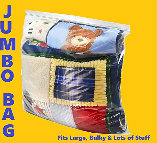 [ 20 COUNT ] JUMBO BAG Zipper top 8 Gallon - Resealable Bag with Zipper Top Storage Bags - Extra Large 22" x 24" for Seasonal Clothing, Blanket, Linens, Pillows, Food