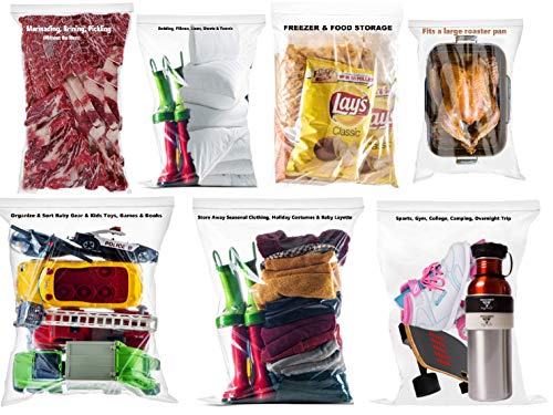 [ 20 COUNT ] JUMBO BAG Zipper top 8 Gallon - Resealable Bag with Zipper Top Storage Bags - Extra Large 22" x 24" for Seasonal Clothing, Blanket, Linens, Pillows, Food