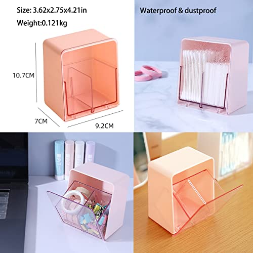Qtip Holder Canisters Bathroom Cosmetic Makeup Pads Cotton Swabs Storage Organizer Container with 2 Grids, Bathroom Dresser Counter-top Office Desktop Storage Dispenser, Pink