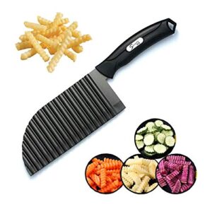 crinkle potato cutter - 2.9" x 11.8" stainless steel french fries slicer handheld chipper chopper potato carrot chopping knife home kitchen wavy blade cutting tool large size