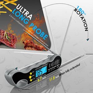 Instant Read Meat Thermometer for Kitchen Cooking, Ultra Fast Precise Waterproof Digital Food Thermometer with Backlight, Magnet and Foldable Probe for Deep Fry, Grill