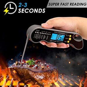 Instant Read Meat Thermometer for Kitchen Cooking, Ultra Fast Precise Waterproof Digital Food Thermometer with Backlight, Magnet and Foldable Probe for Deep Fry, Grill