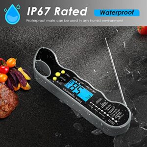 Instant Read Meat Thermometer for Kitchen Cooking, Ultra Fast Precise Waterproof Digital Food Thermometer with Backlight, Magnet and Foldable Probe for Deep Fry, Grill