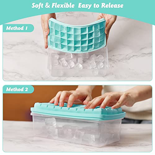 Food-grade Silicone Ice Cube Tray with Lid and Storage Bin for Freezer, Easy-Release 2 * 36 Small Nugget Ice Trays 1 ice Bucket & Scoop, Flexible Ice Cube Molds with Ice Container