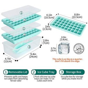 Food-grade Silicone Ice Cube Tray with Lid and Storage Bin for Freezer, Easy-Release 2 * 36 Small Nugget Ice Trays 1 ice Bucket & Scoop, Flexible Ice Cube Molds with Ice Container