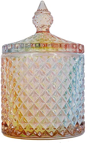 SOCOSY Royal Embossed Clear Glass Jar with Lid for Cotton Balls Swabs Candy Buffet Jar Jewelry Box Sugar Bowl