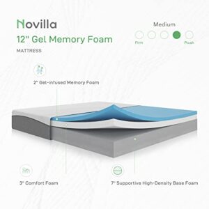Novilla 4 Inch Metal Box Spring, Twin & 12 Inch Twin Memory Foam Mattress-Pressure Relieving, Matrress-in-a-Box, CertiPUR-US Certified, Medium Firm