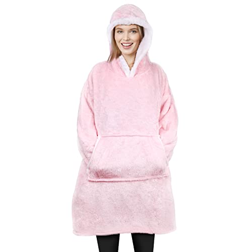 Whalehub Oversized Wearable Blanket Hoodie, Big & Warm Sweatshirt for Women & Men with Giant Pocket (Pink)