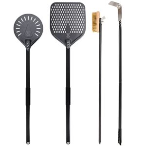 shangpeixuan pizzaturning peel 9 inch perforated pizza peel and pizza brush ash rake 4 piece wood fired commercial pizza oven utensil kit with 40-inch aluminum handle …