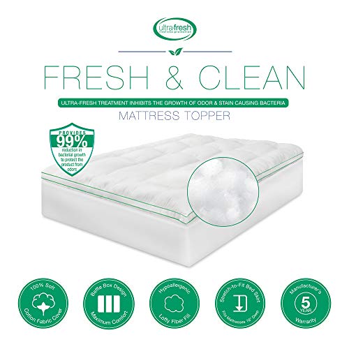 BioPEDIC Clean 2.5-Inch Fiberfill Mattress Topper Odor and Anti-Stain Ultra-Fresh Treated Fabric, King, White