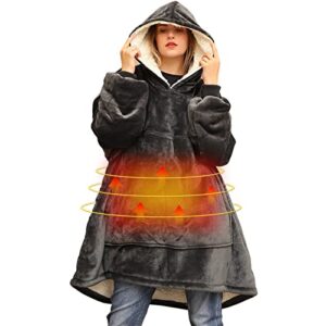 woolala usb heated wearable blanket, oversied lazy hoodie with large heating area on back cozy sherpa sweatshirt therapy heat blacket with hood for sofa/ bed/ nightwork/ outdoor