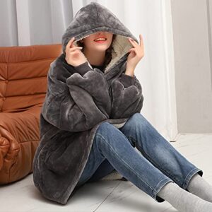 WOOLALA USB Heated Wearable Blanket, Oversied Lazy Hoodie with Large Heating Area on Back Cozy Sherpa Sweatshirt Therapy Heat Blacket with Hood for Sofa/ Bed/ Nightwork/ Outdoor