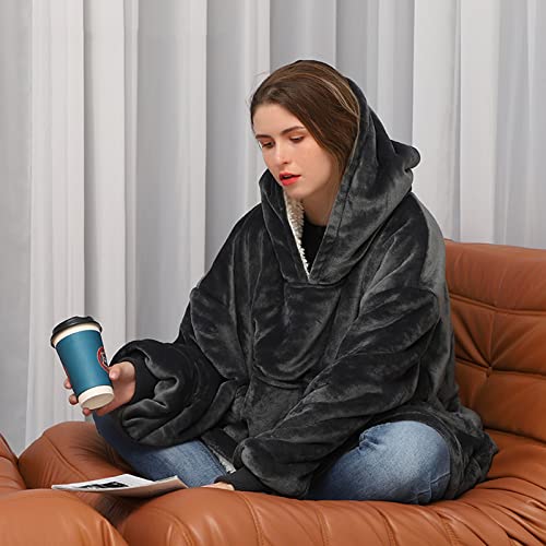 WOOLALA USB Heated Wearable Blanket, Oversied Lazy Hoodie with Large Heating Area on Back Cozy Sherpa Sweatshirt Therapy Heat Blacket with Hood for Sofa/ Bed/ Nightwork/ Outdoor