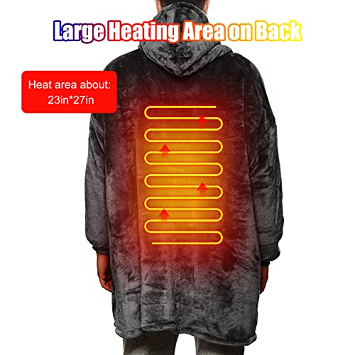 WOOLALA USB Heated Wearable Blanket, Oversied Lazy Hoodie with Large Heating Area on Back Cozy Sherpa Sweatshirt Therapy Heat Blacket with Hood for Sofa/ Bed/ Nightwork/ Outdoor