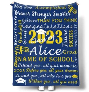 oncustom 2023 graduation gifts custom blankets for him her with name, school, personalized gift class of 2023 blanket for son daughter classmates friends men women