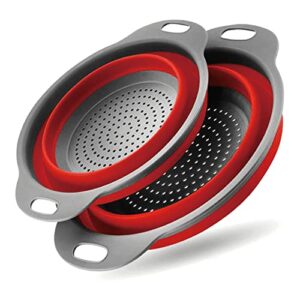 collapsible colander, 2 pcs silicone kitchen strainer skimmer for draining pasta, vegetable and fruit