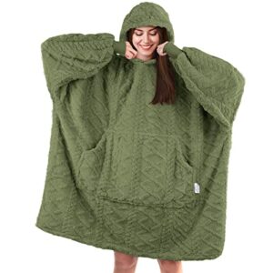mizzeo oversized wearable blanket one size fits all, super warm and cozy flannel hoodie blanket for women men (green)