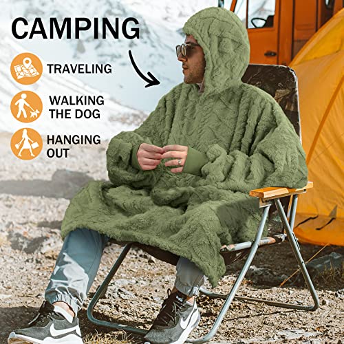 MIZZEO Oversized Wearable Blanket One Size Fits All, Super Warm and Cozy Flannel Hoodie Blanket for Women Men (Green)