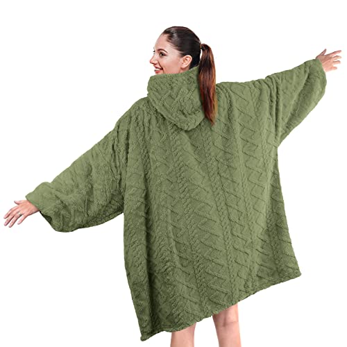MIZZEO Oversized Wearable Blanket One Size Fits All, Super Warm and Cozy Flannel Hoodie Blanket for Women Men (Green)