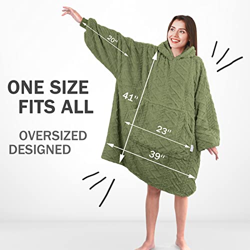 MIZZEO Oversized Wearable Blanket One Size Fits All, Super Warm and Cozy Flannel Hoodie Blanket for Women Men (Green)