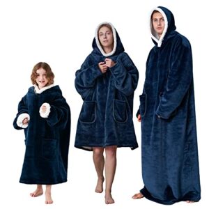 eheyciga wearable blanket hoodie for adults, hoodie blanket with pockets and sleeves sweatshirt blanket for men and women - navy regular oversize