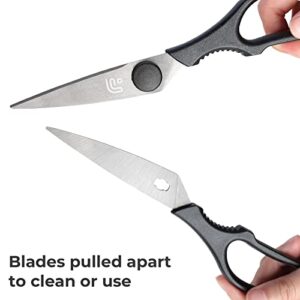 Linoroso Kitchen Shears Heavy Duty Kitchen Scissors with Magnetic Holder, Dishwasher Safe Scissors All Purpose Come Apart Blade Made with Japanese Steel 4034 for Meat/Vegetables/BBQ/Herbs, Black