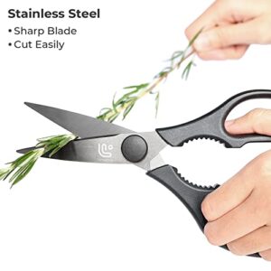 Linoroso Kitchen Shears Heavy Duty Kitchen Scissors with Magnetic Holder, Dishwasher Safe Scissors All Purpose Come Apart Blade Made with Japanese Steel 4034 for Meat/Vegetables/BBQ/Herbs, Black