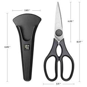 Linoroso Kitchen Shears Heavy Duty Kitchen Scissors with Magnetic Holder, Dishwasher Safe Scissors All Purpose Come Apart Blade Made with Japanese Steel 4034 for Meat/Vegetables/BBQ/Herbs, Black