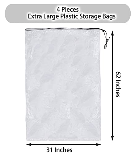 Dust Cover Big Plastic Drawstring Bags Multi-Purpose for Storage and Keeping Luggage, Suitcase Good for Household Organizing Reusable Set of 4