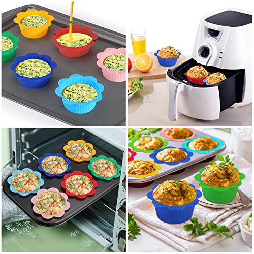 24 Pcs Silicone Muffin Liners with Tabs, Reusable Cupcake Liners for Steel Muffin Pan, Non-Stick Baking Cups for Bakeware Baking Pan & Cupcake Pan
