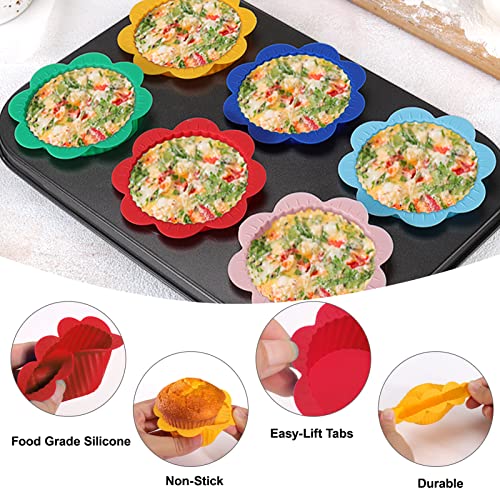 24 Pcs Silicone Muffin Liners with Tabs, Reusable Cupcake Liners for Steel Muffin Pan, Non-Stick Baking Cups for Bakeware Baking Pan & Cupcake Pan